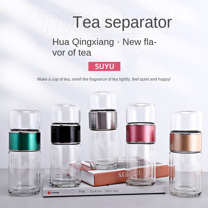 Transparent Glass Cup Thermos Cup, Double Glass Insulated Cup Vacuum Flask,  Office Business Tea Cup with Handle 360ML