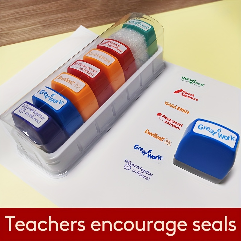 Sellos para profesores, sellos escolares autoentintados para calificación,  sellos de suministros para profesores para tareas escolares y comentarios
