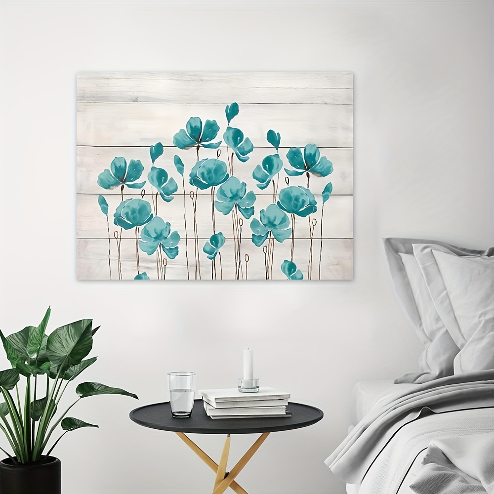  Canvas Wall Art for Living Room, Rustic Floral Framed Wall Art  Printed Modern Wall Painting for Bedroom Kitchen Office Decor Ready to Hang  24x24 Rural Butterfly Flower Aqua Backdrop: Posters 
