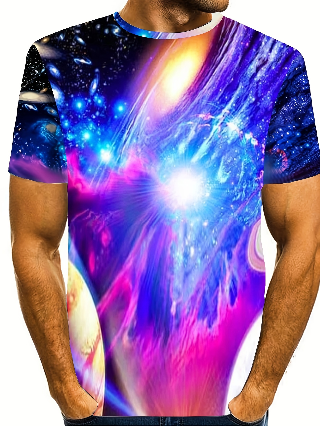VenusV Galaxy Shirt Womens 3D Print Space Spiral Science Colorful Tie Dye  Shirts for Men
