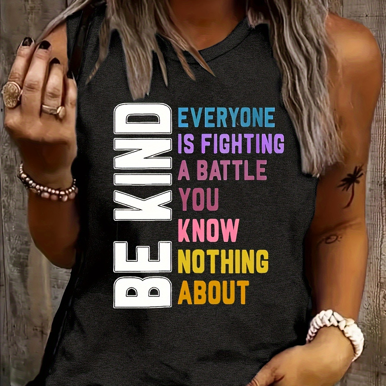 

Be Kind Print Crew Neck Tank Top, Casual Sleeveless Tank Top For Summer, Women's Clothing