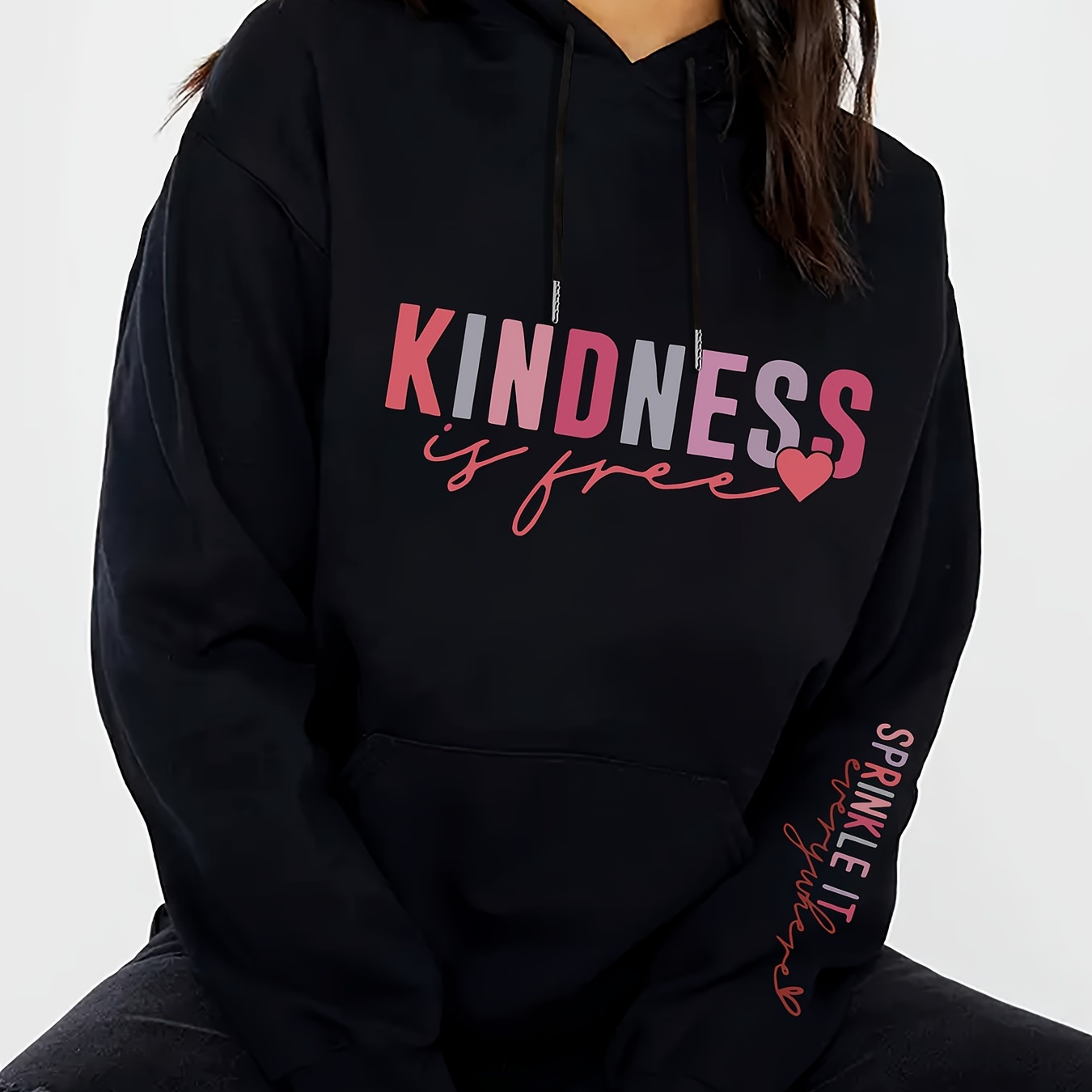 

Women's Winter Casual Hoodie With "" Print, Polyester Knit Fabric, Hooded Sweatshirt With Kangaroo Pocket, Adult Unisex Pullover