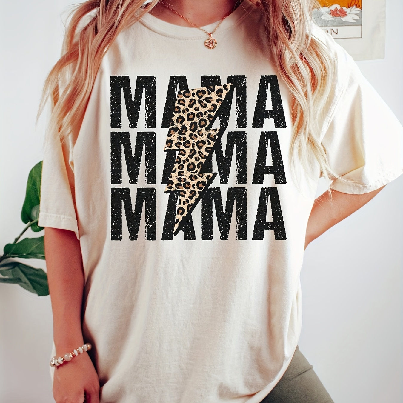

Letter Mama Print Crew Neck T-shirt, Casual Drop Shoulder Short Sleeve Summer T-shirt, Women's Clothing