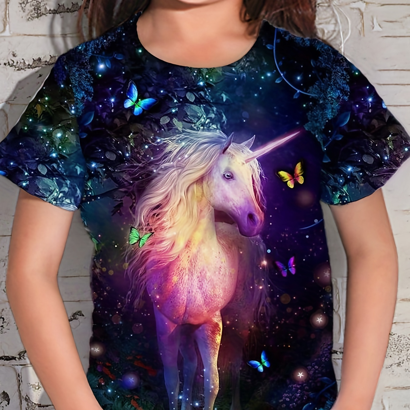 

Girl 3d Forest Unicorn Graphic Short Sleeve Novelty T-shirt, Teen Kids Tee Tops For Unique & Stylish Look!