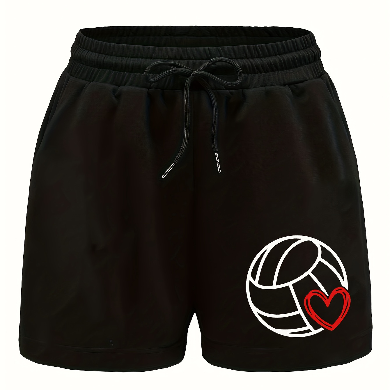 

Women's Volleyball Heartbeat Graphic Drawstring Shorts - Casual Black Polyester, Machine Washable, Fit, Volleyball Accessories