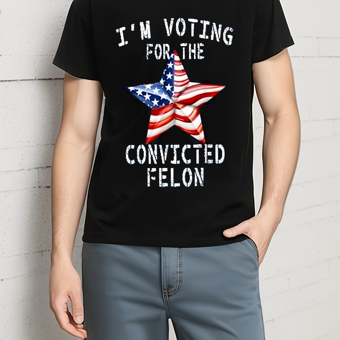 

I'm Voting For The Convicted Funny Voting 2024 T-shirt American Flag Pattern Summer Mens Shirt Short Sleeve