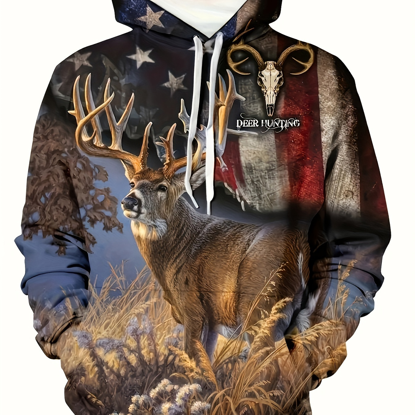 

Men's Deer Hoodie With Kangaroo Pocket, Casual Long Sleeve Hooded Sweatshirt For Outdoor