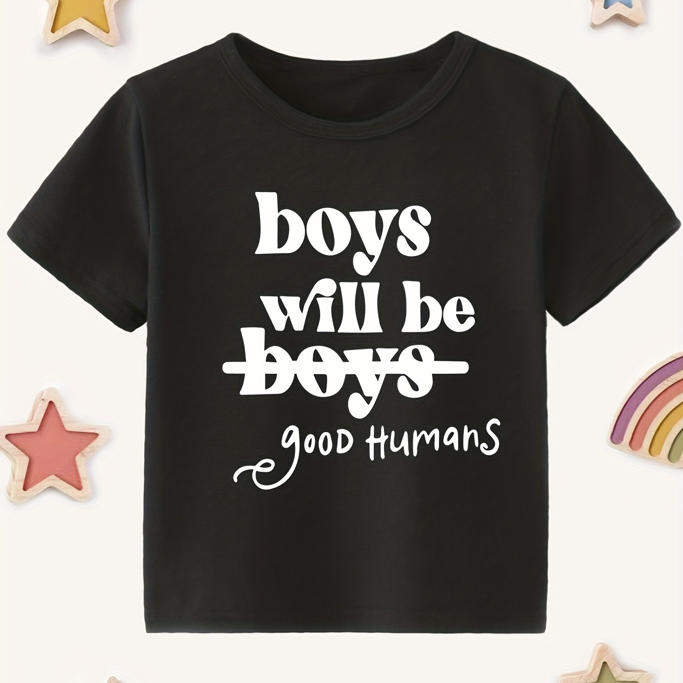 

Boys "boys Will Be Boys" Short Sleeves Round Neck T-shirt Tee Top Casual Soft Comfortable For Summer Kids Clothes