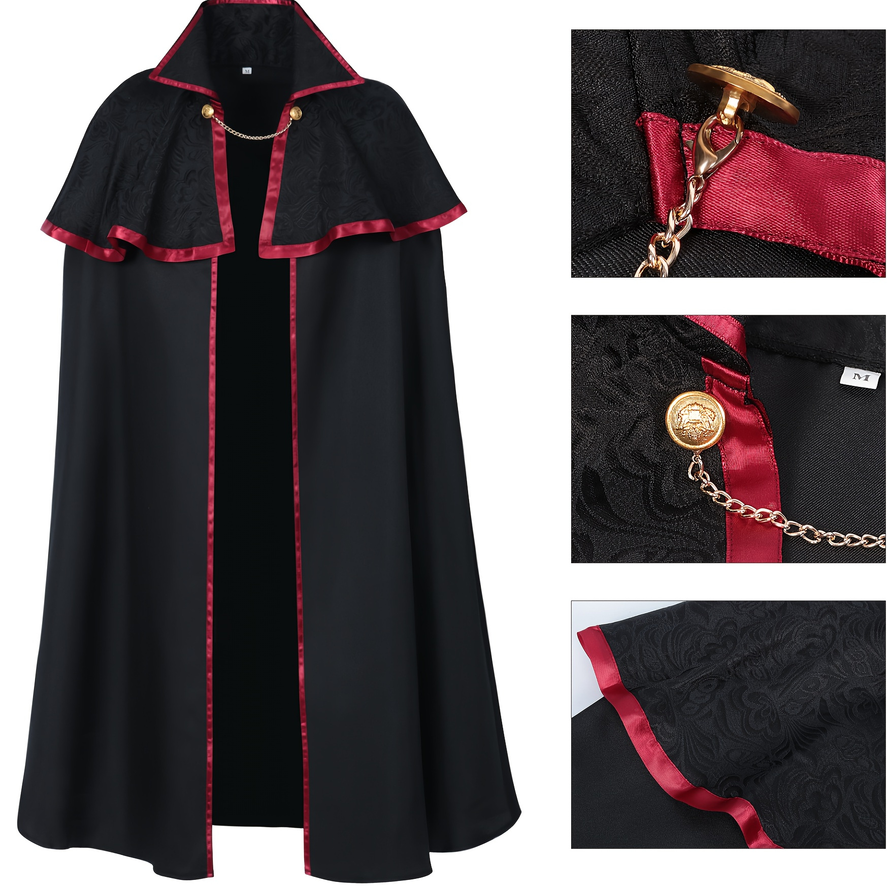 

Plus Size Men's Pirate Vampire Medieval European Royal Cloak With Padded Shoulders, Vintage Cape With Chain For Men, Performance Costume