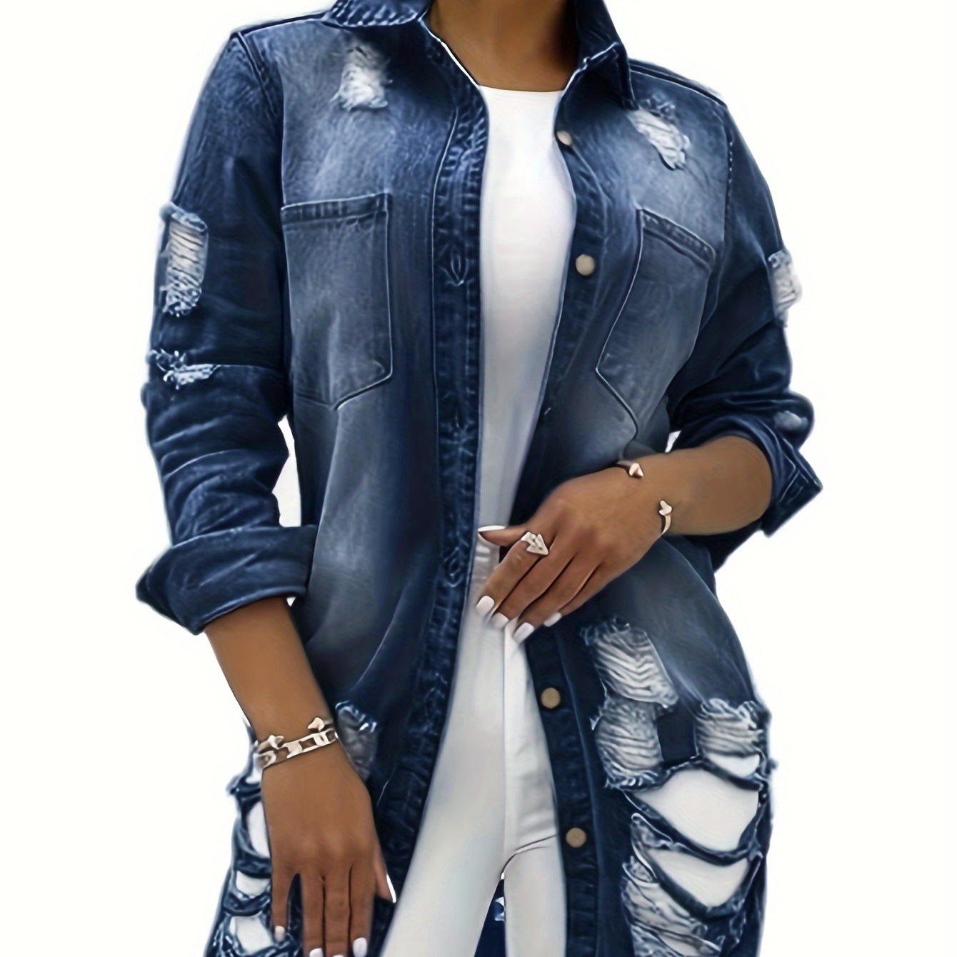 

Women's Casual Lapel Slim Long Sleeve Denim Outercoat Jacket Windbreaker