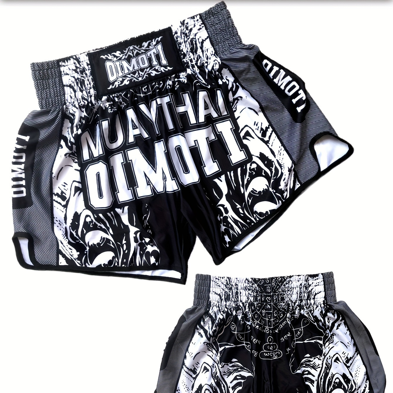 

Oimoti Men's Quick-dry Boxing Shorts - Breathable, Stretchy Fitness & Running Trunks With Black & White Textured Design