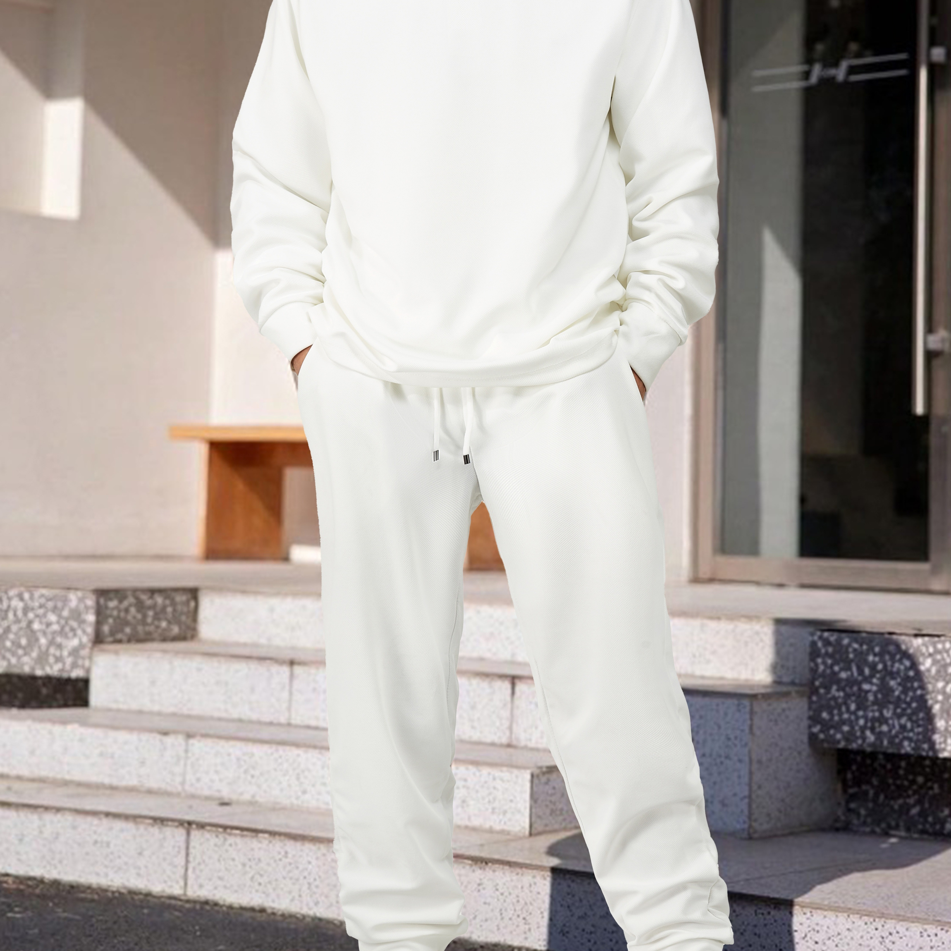 

2-piece Men' Outfit Set, Long Sleeve Round Neck Sweatshirt & Drawstring Sweatpants Set For Spring/fall