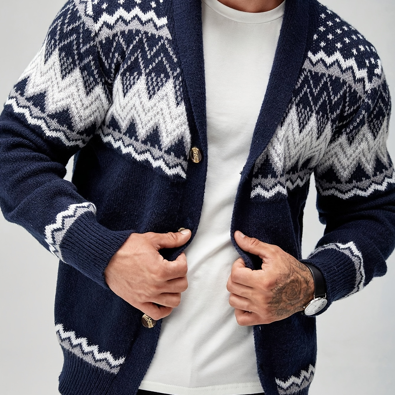 

Cardigan Décontracté pour Homme à Motif Géométrique - Polyester , Boutonné avec Col, Lavable en Machine, Idéal pour /Hiver, Grande Taille