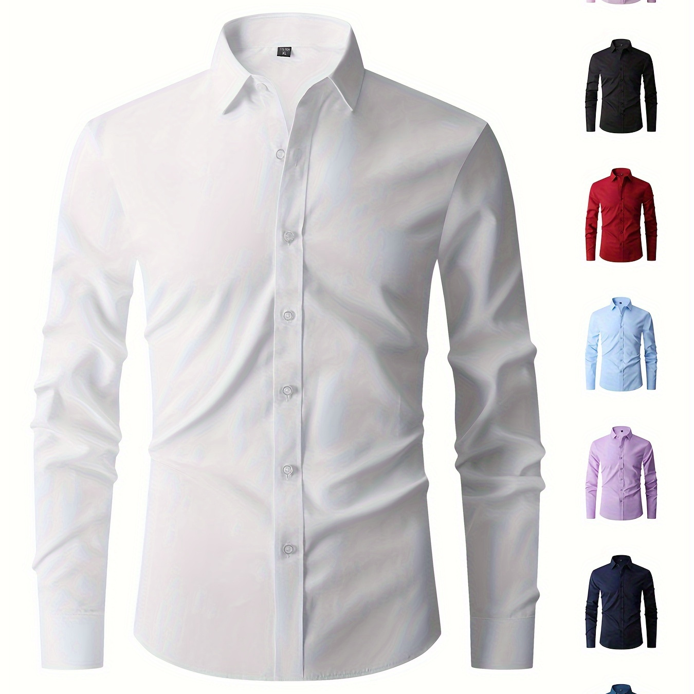 

Classic Design Men's Solid Formal Long Sleeve Shirt, Men's Button Up Shirt For Business Formal Occasions, Gift For Men