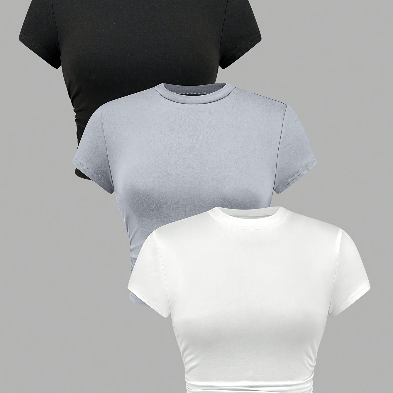 

Summer 3pcs/set Ladies' Pleated Short Sleeve T-shirt