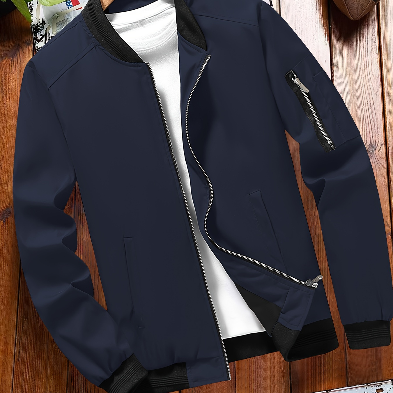 

Casual Color Block Men's Long Sleeve Zip Up Sports Jacket With Multi-pocket, Men's Fall Winter Outwear, As Gifts