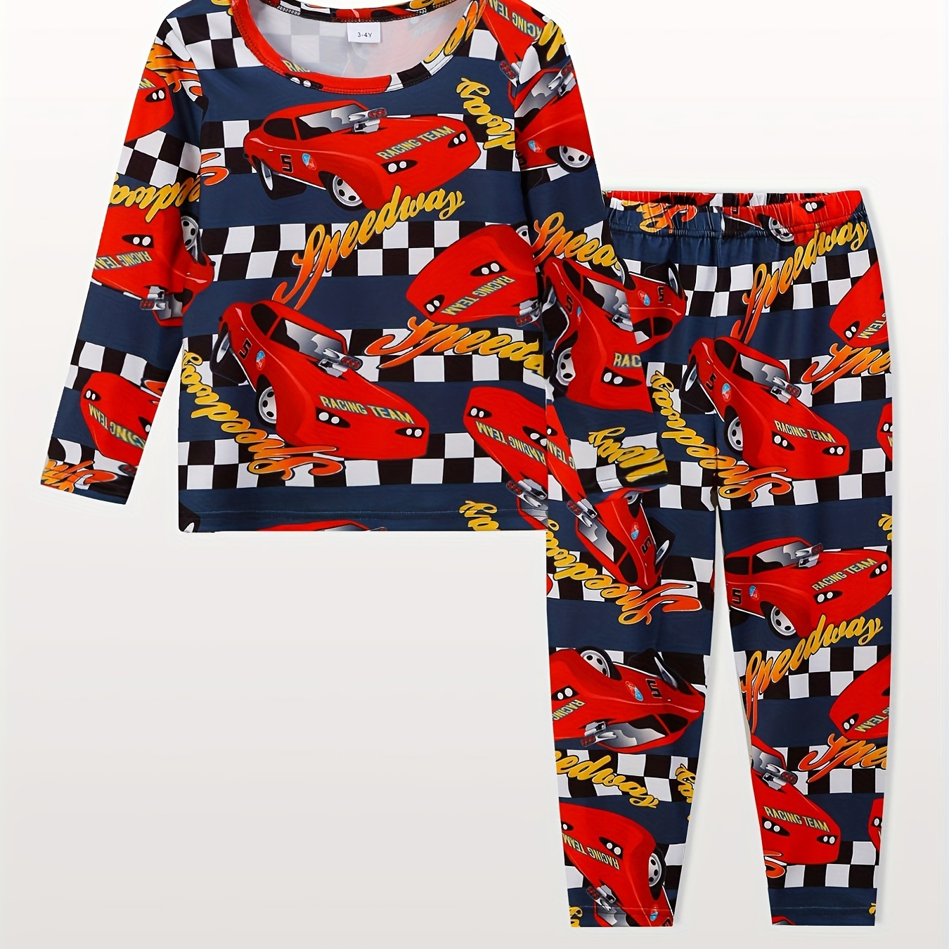 

2pcs Toddler Kid's Pajamas, Long Sleeve Top & Pants Set, Sports Car Pattern Comfy Pj Set, Boy's Loungewear