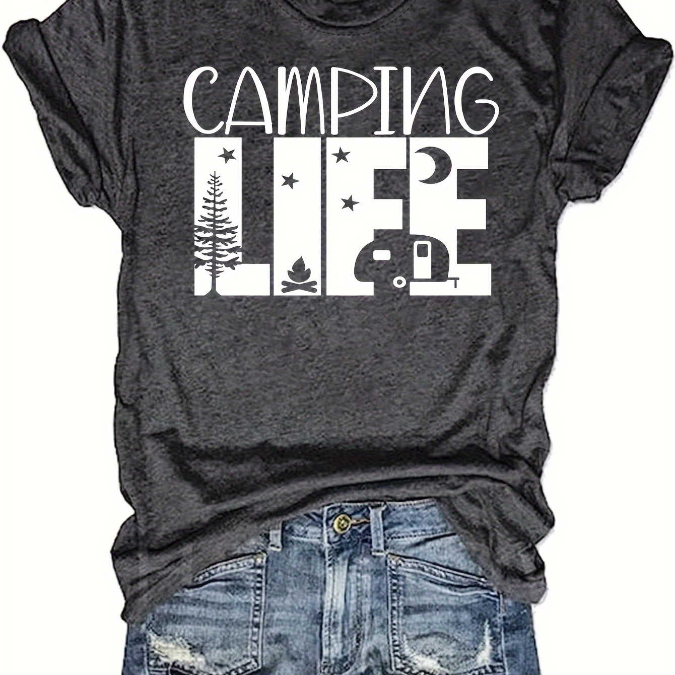 

Letter Print Crew Neck T-shirt, Casual Short Sleeve T-shirt For Spring & Summer, Women's Clothing