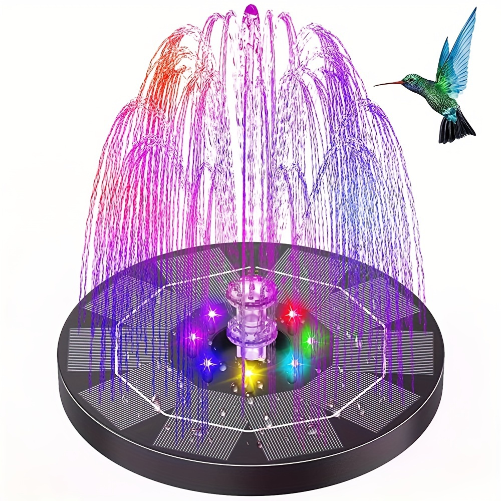 1pc 3W LED Solar Bird Bath Fountains, Solar Panel, Model: CP31-2410 Built-in 1500mAh Battery Solar Fountain Pump, 6 Nozzles 6 Fountain Styles, Suitable For Garden, Bird Bath, Pond, Fish Tank Solar Floating Fountain Pump