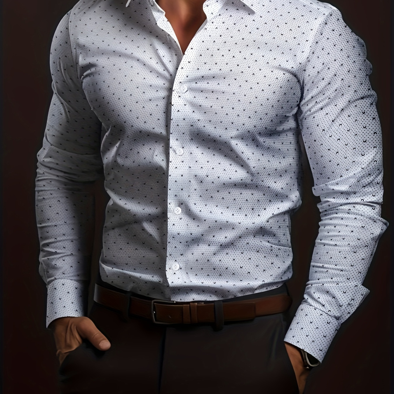 

Men's Plus Size Casual Long Sleeve Button-up Shirt Print - Polyester , Non-stretch Fabric For Spring/fall, Plus Size