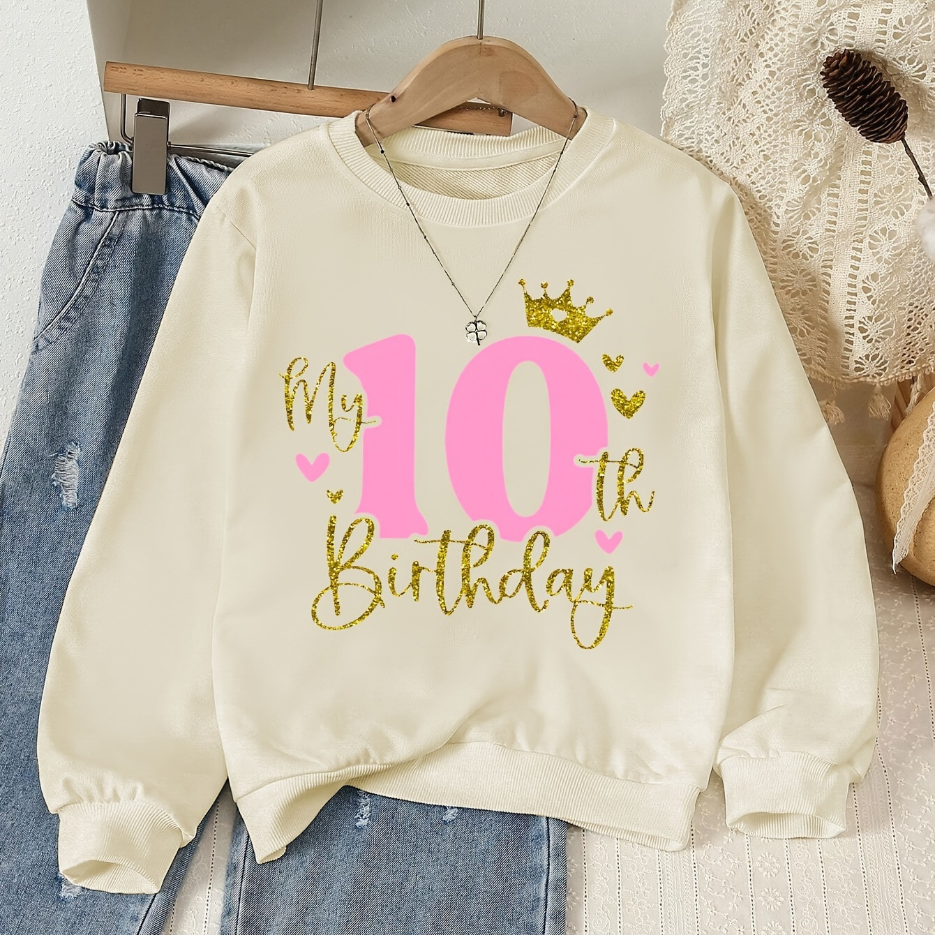 

Sweatshirt For "my 10th " - 100% Polyester Long Sleeve Applique, Slight , For Fall/ - Top 12 And