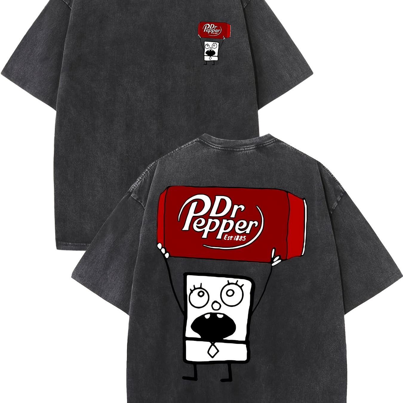 

Dr Pepper Vintage Washed High Quality Cotton Patterned T-shirt Men's T-shirt Clothing Drop Shoulder Sleeve Round Neck Tops Short Sleeve