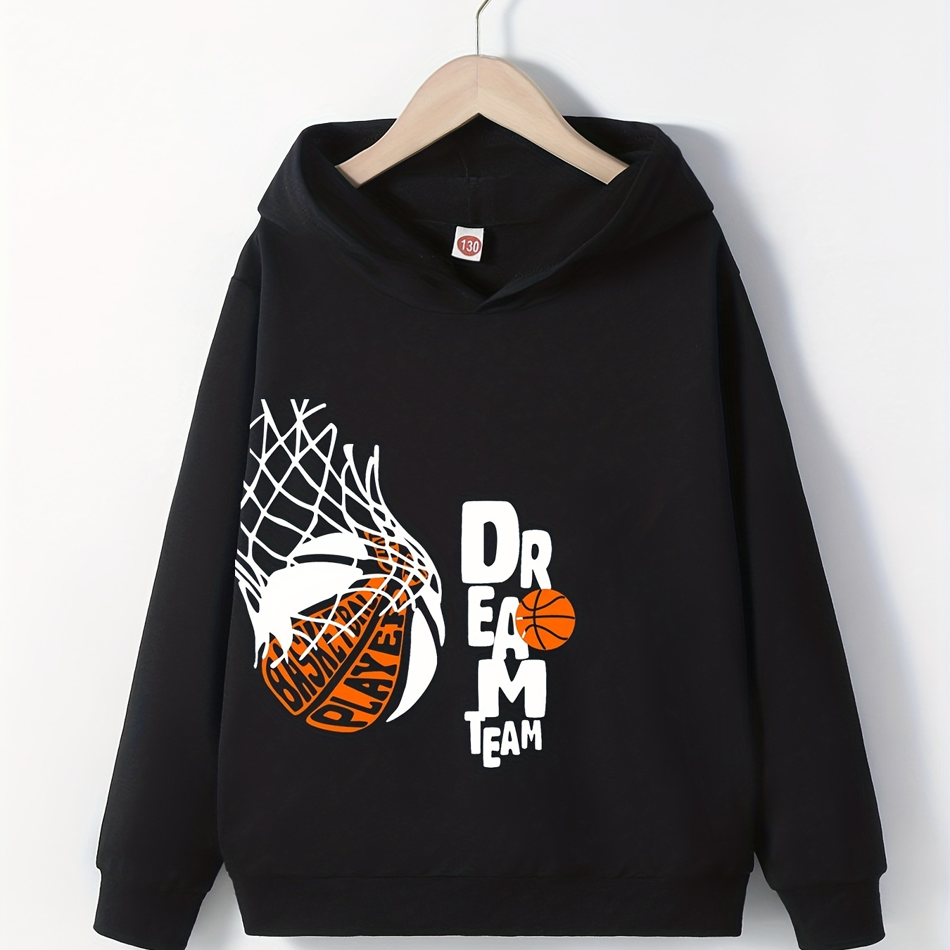 

Basketball And Dream Team Letter Print Boys Casual Pullover Long Sleeve Hoodies, Boys Sweatshirt For Spring Fall, Kids Hoodie Tops Outdoor