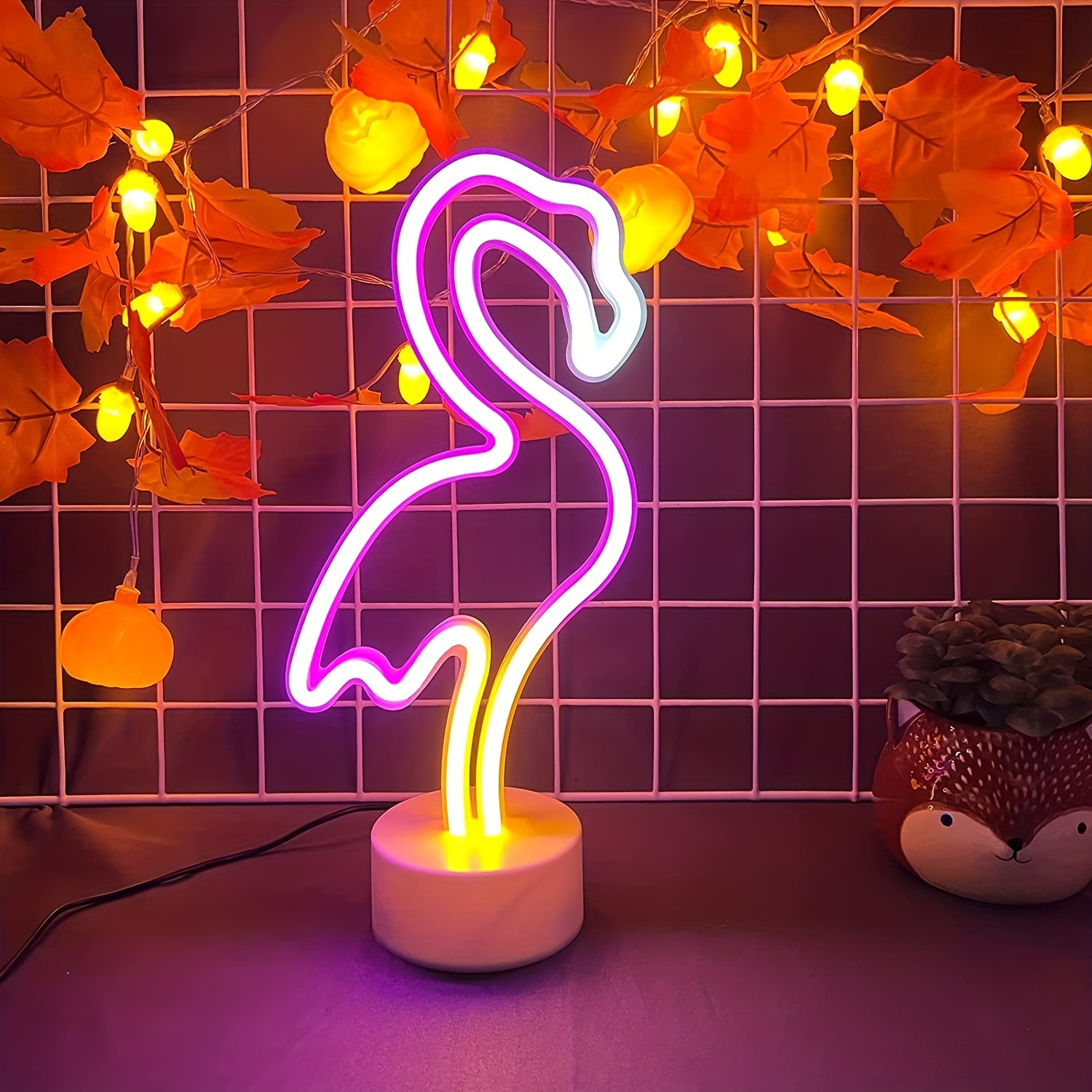 1pc Flamingo Neon Sign Pink Flamingo Female Gift Bedroom LED Neon Sign Flamingo Lighting Sign Girl Room Ambient Light Decor USB/Battery Operated Night Light Base Pink LED Light