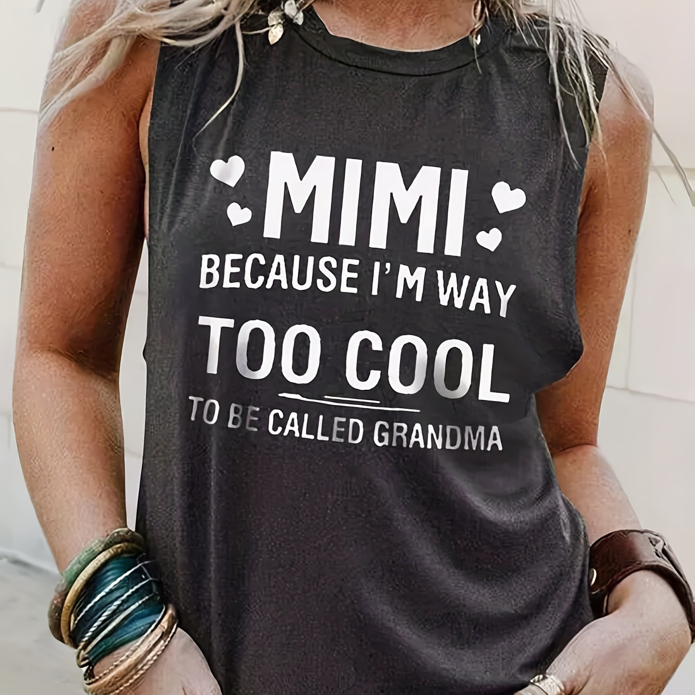 

Mimi Letter Print Tank Top, Casual Crew Neck Summer Sleeveless Top, Women's Clothing