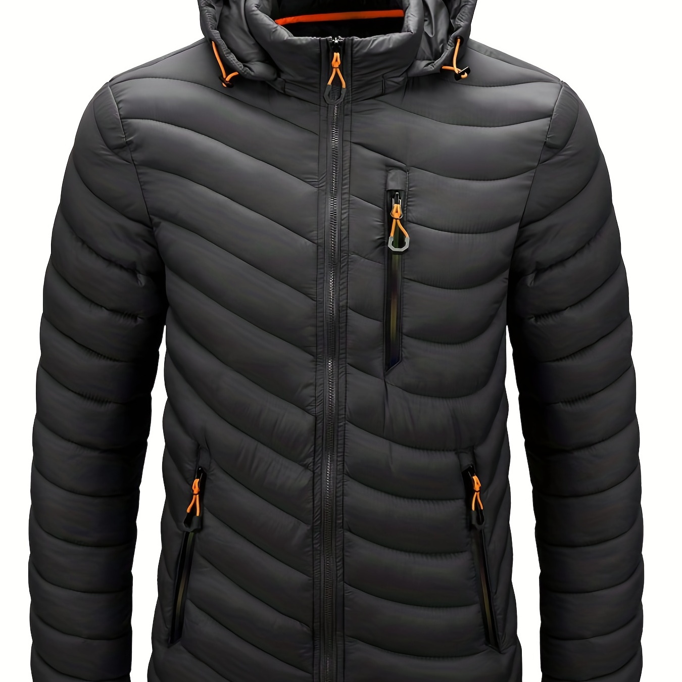 

Men's Winter Hooded Jacket - Warm, With Zipper Pockets & Stand Collar, Winter Clothes,