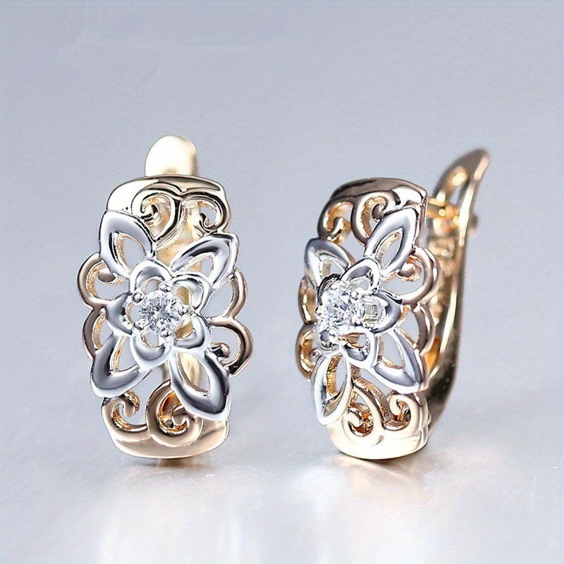 

Retro Elegant Flower Shape Zircon Earrings 18k Plated Ear Jewelry For Women Ladies Banquet Party Anniversary Gift