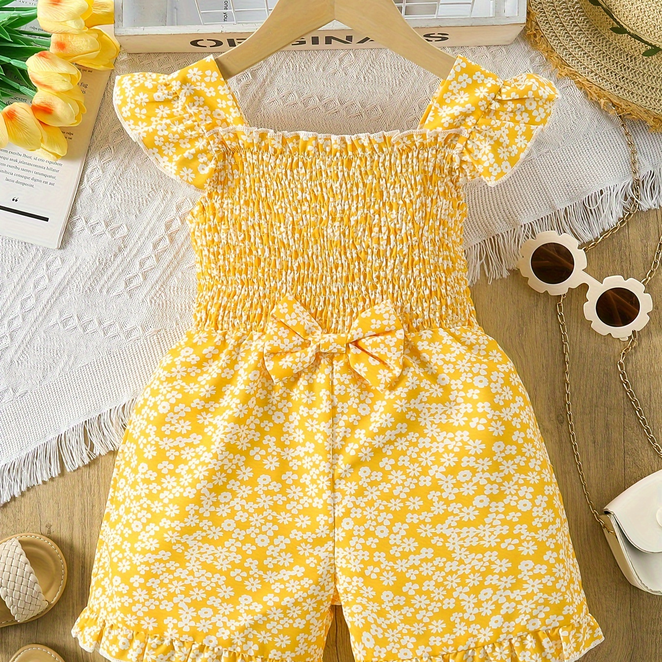 

Sweet Girl's Bow Decor Floral Jumpsuit, Casual Romper For Summer Holiday Outdoor Gift Party