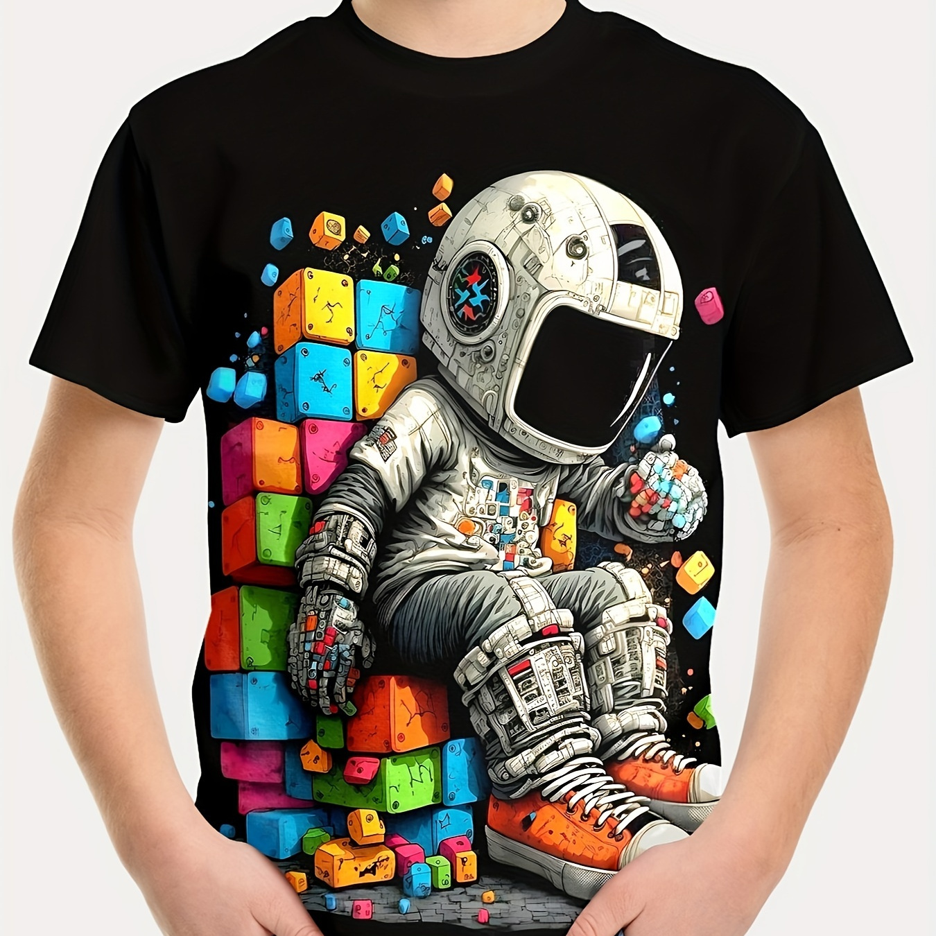 

Stylish Vintage Astronaut 3d Print Boys Creative T-shirt, Casual Lightweight Comfy Short Sleeve Tee Tops, Boys Clothes For Summer
