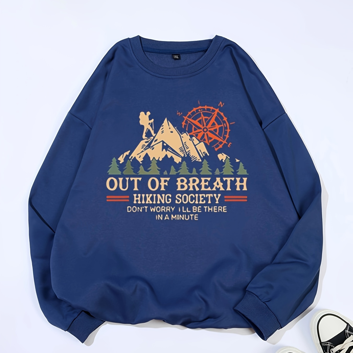 

Plus Size Mountain & Letter Print Sweatshirt, Casual Long Sleeve Crew Neck Sweatshirt, Women's Plus Size Clothing