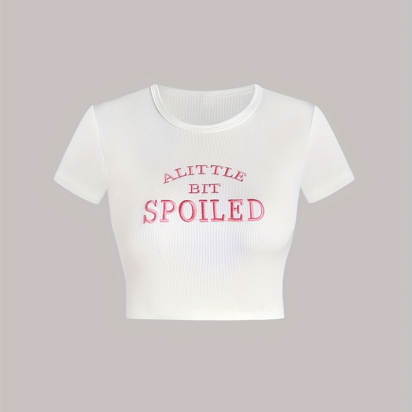 

Letter Embroidery Crop T-shirt, Y2k Short Sleeve T-shirt For Spring & Summer, Women's Clothing