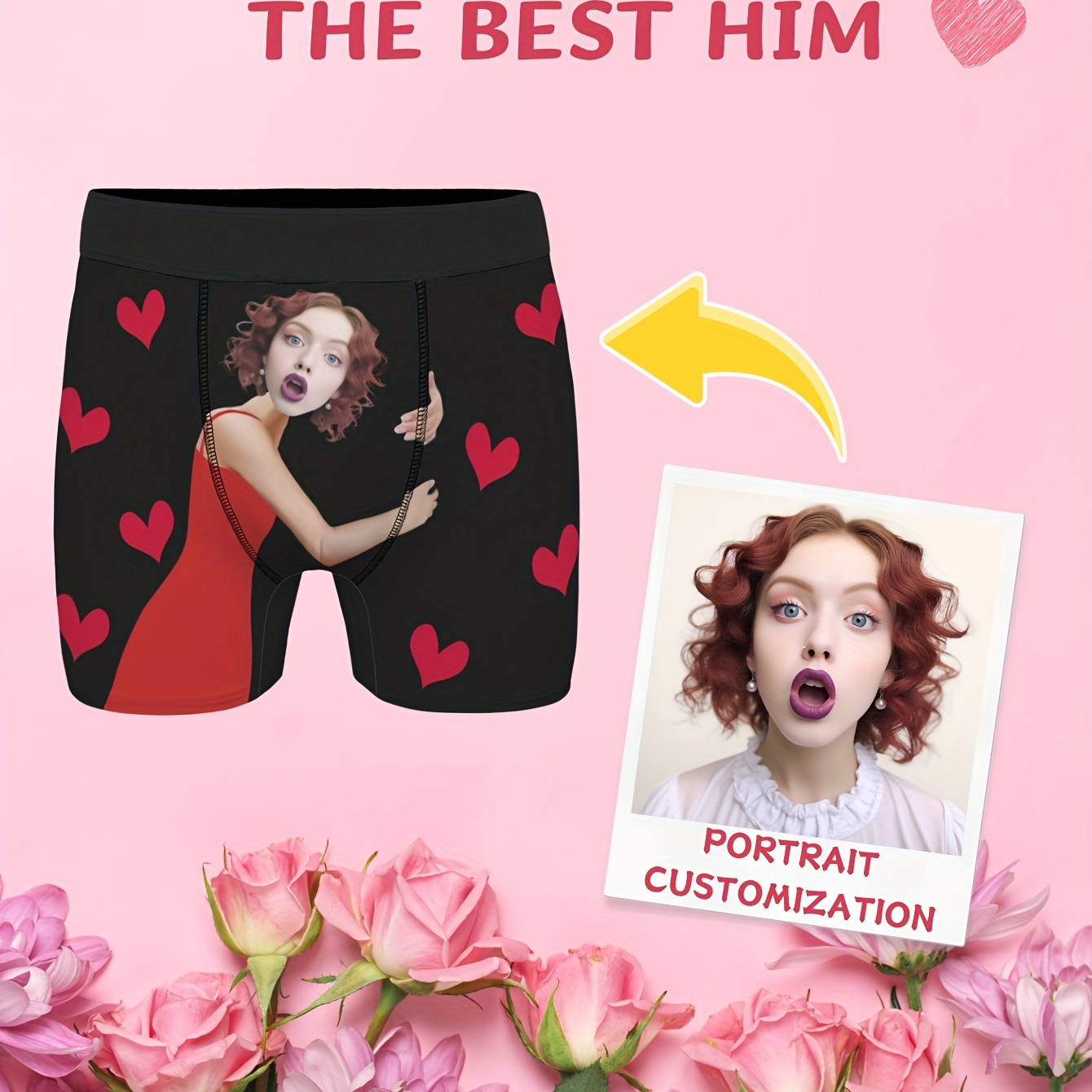 

Personalized Men's Boxer Briefs With Face Photo - High-elasticity Comfort - Love Pattern Sexy Customized Underwear For Boyfriend Or Husband - Ideal For Anniversaries And Holidays