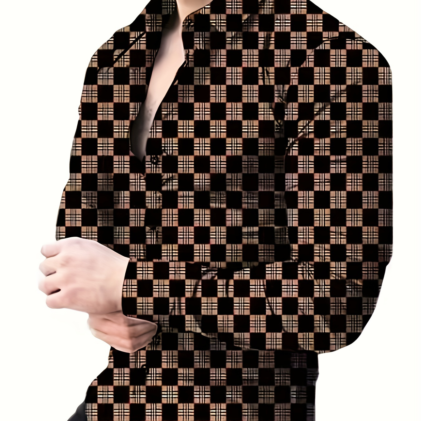 

Men's Plus Size 3d Digital Polka Dots Print Shirt Slim Fit Long Sleeve Shirt For Spring Fall, Men's Clothing