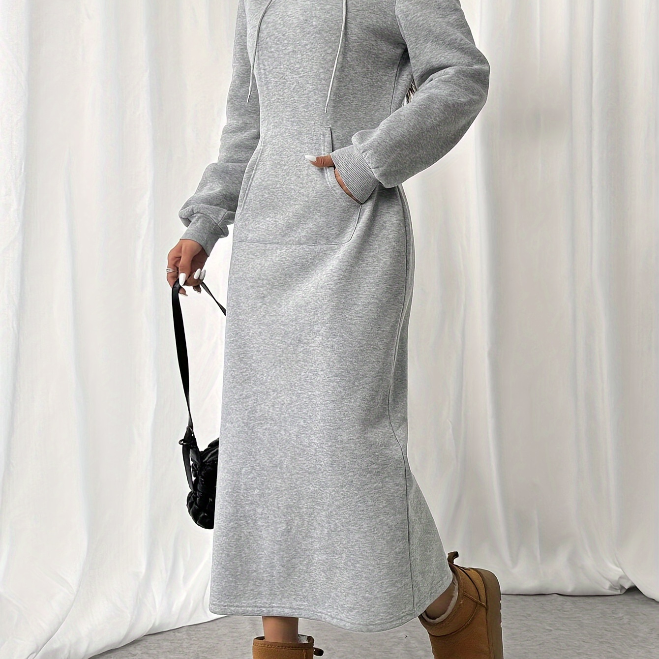 

Robe à Capuche Chic avec Poches - en Polyester Décontracté, Lavable en Machine, Couleur Unie pour Femme - Parfaite pour /Hiver