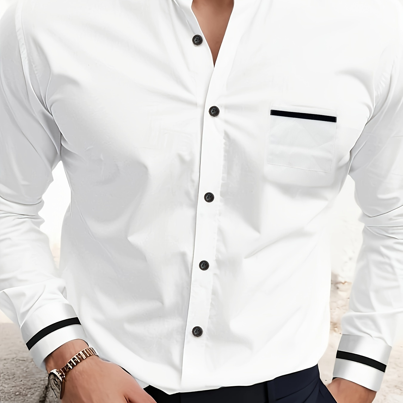 

Men's Color Blocking Long Sleeve Shirt For All , Casual Breathable Shirt As Gift