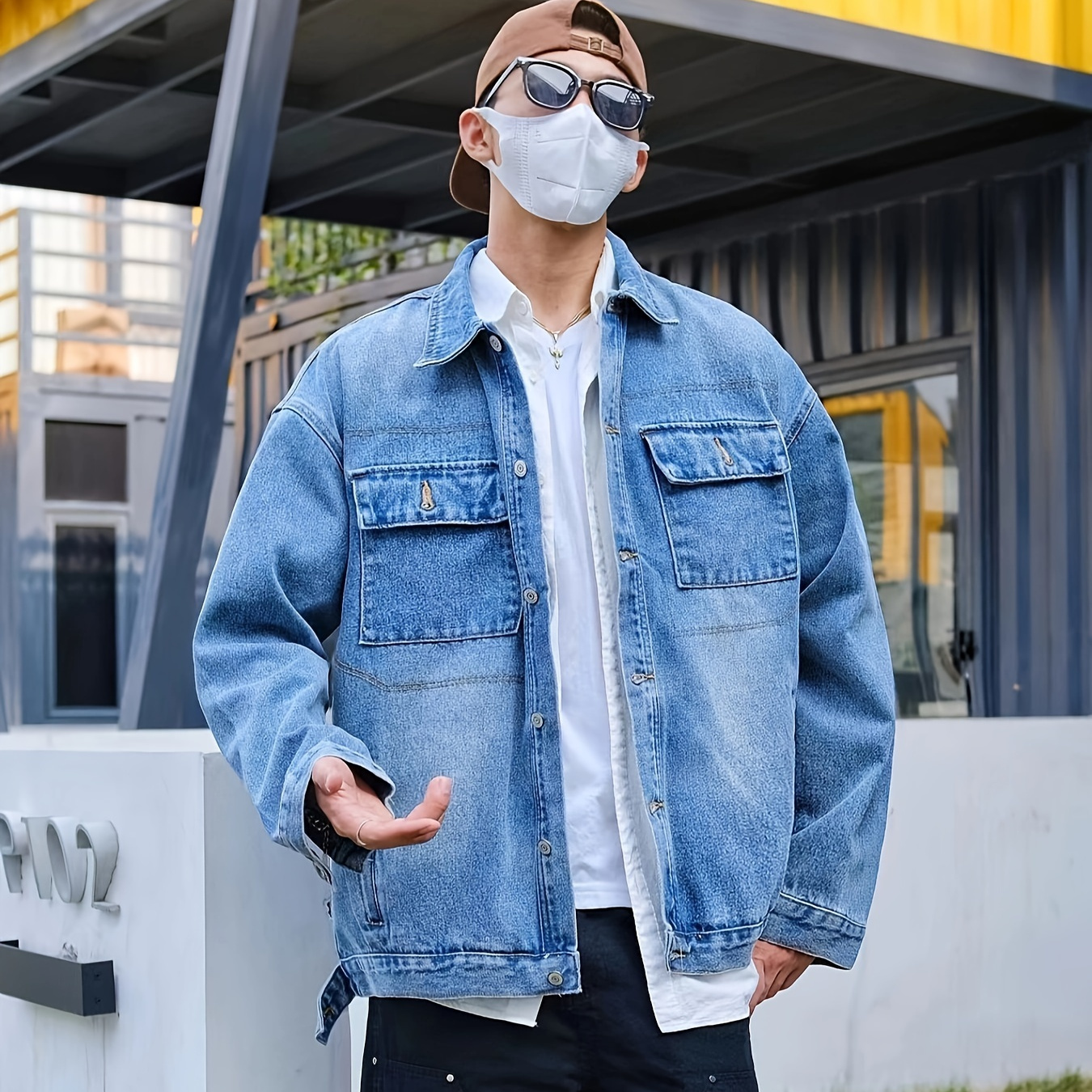 Oversized denim jacket outfit men best sale