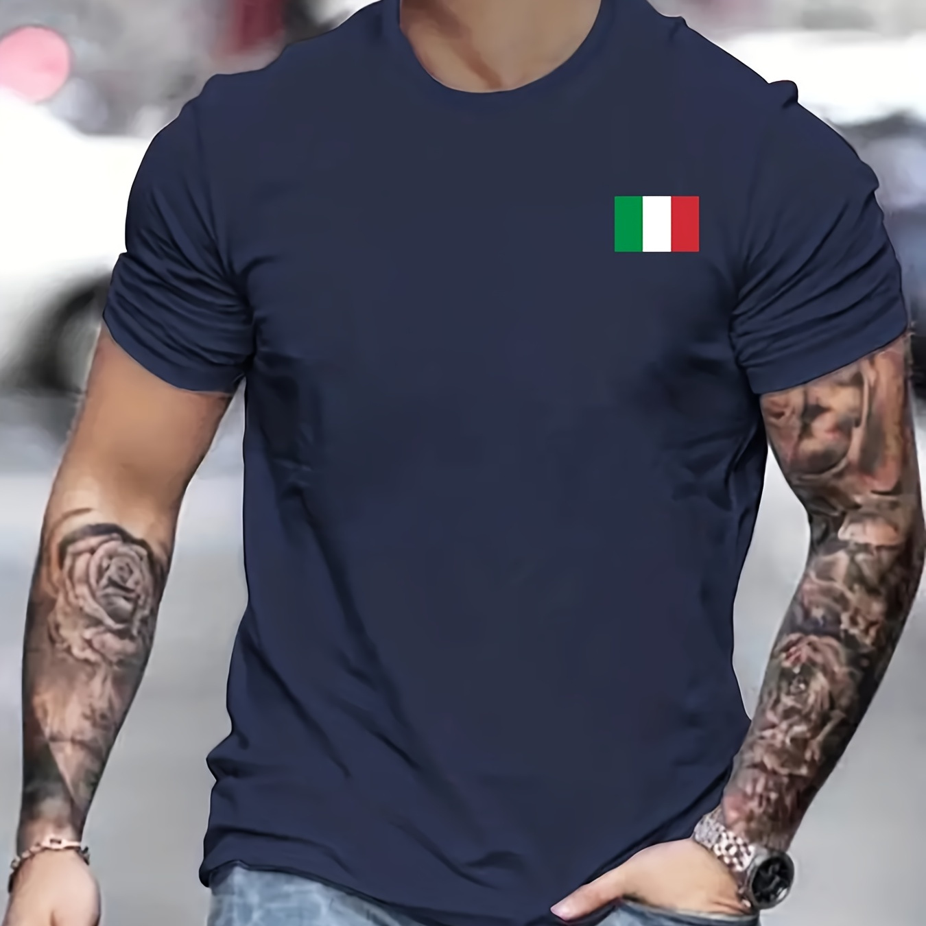 

Italian Flag Pattern Print Men's Comfy T-shirt, Graphic Tee Men's Summer Outdoor Clothes, Men's Clothing, Tops For Men