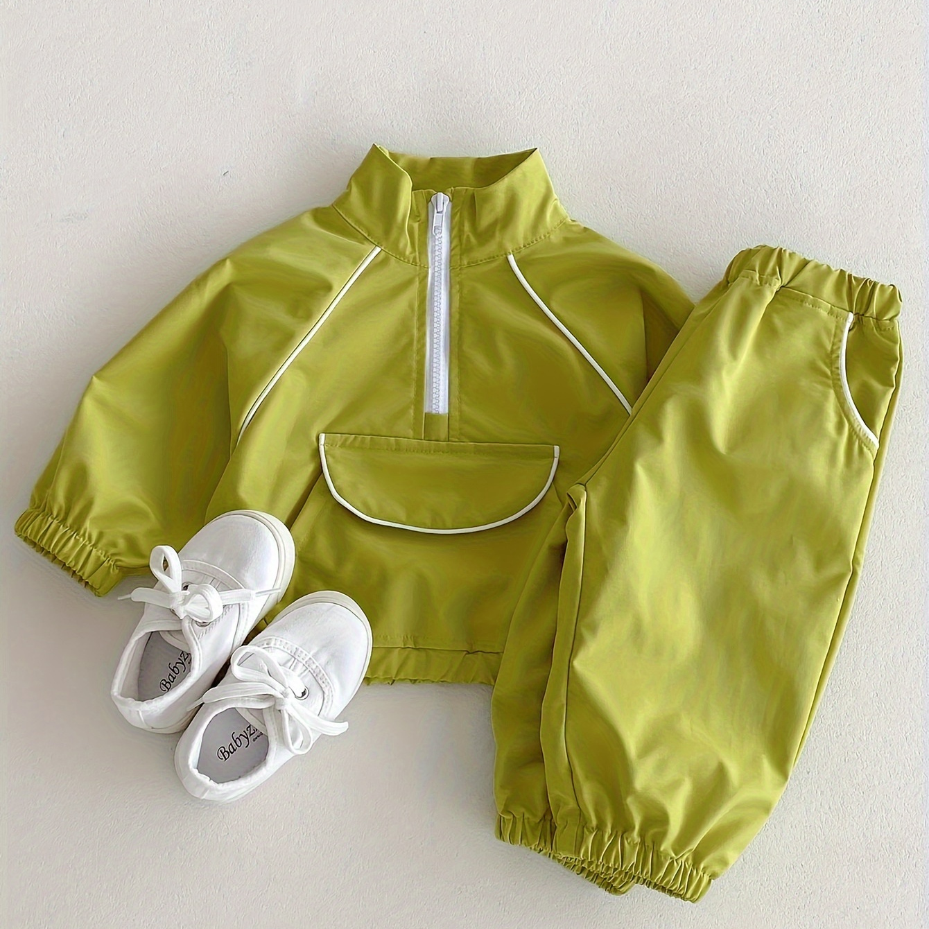 

Ensemble 2 pièces pour bébé : Haut de sport à demi-fermeture éclair avec poche + pantalon décontracté, ensemble de vêtements pour fille de 1 à 4 ans, pour le printemps et l'automne.