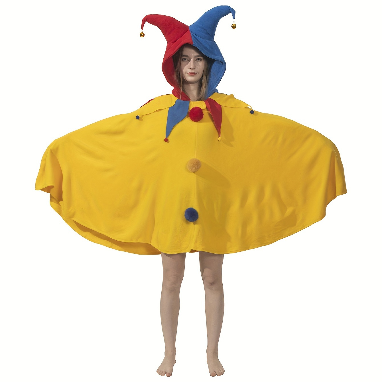 

Unisex Adult Court Jester Costume Jester Cosplay Hooded Cloak With 2 Bells