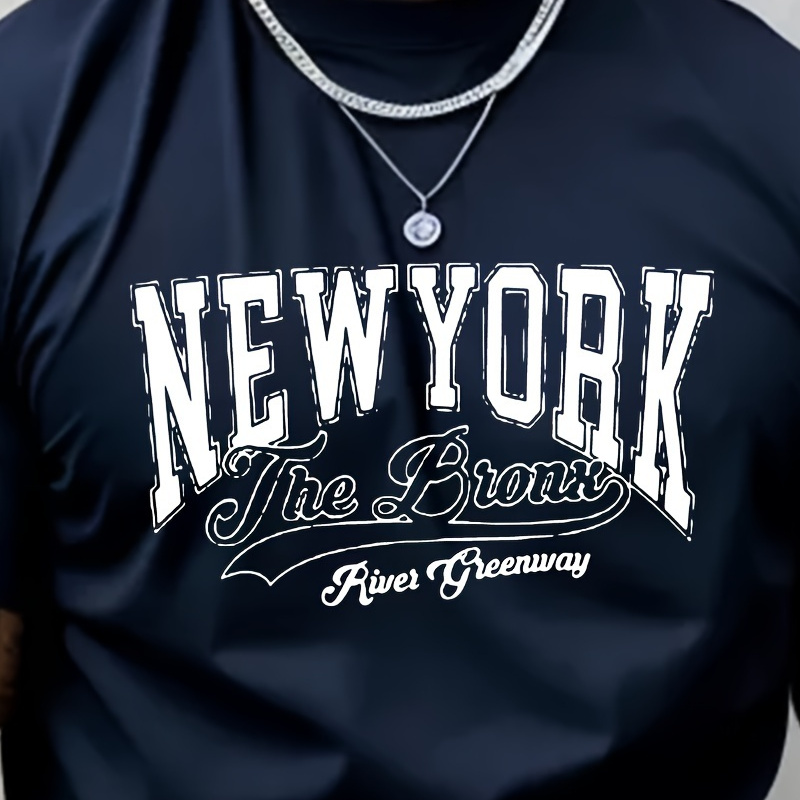 

' New York' Creative Print Men's Casual T-shirt, Summer Fashion Crew Neck Short Sleeve Top, Modern Streetwear Style For Men