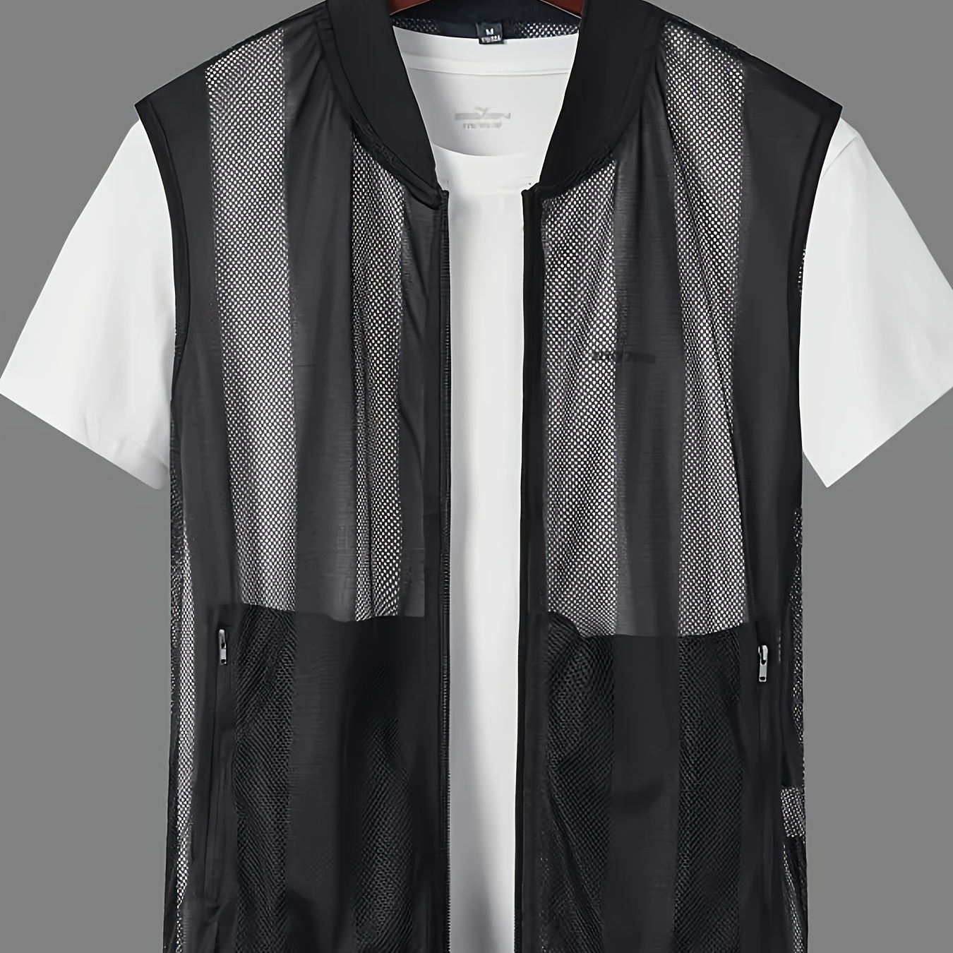 

Men's Solid Breathable See Through Zip Up Sleeveless Vest For Summer Outdoor Casual Daily Wear