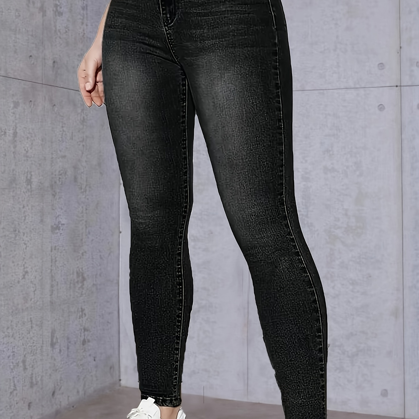 

Women's Black Color Plain Stretchy Skinny Fit Jeans, Casual Style, High Waist Denim Pants