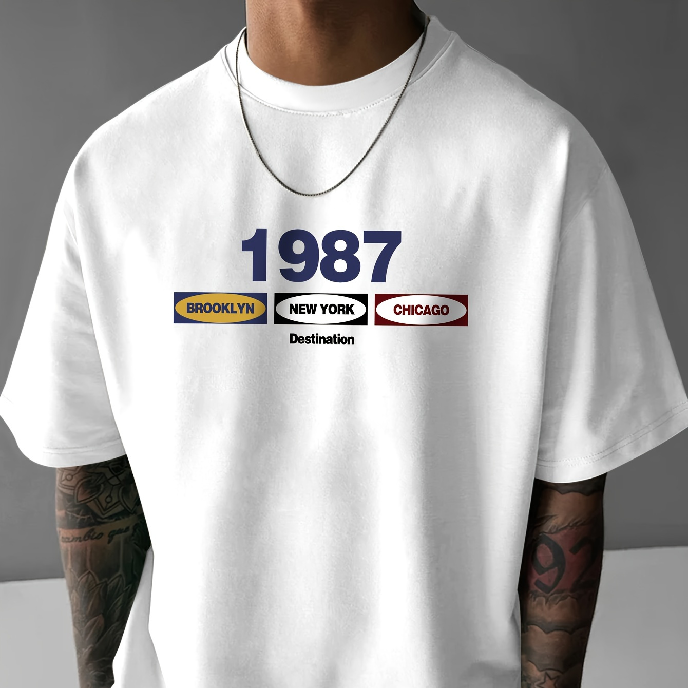 

1987 Retro New York Printed, Men's Casual Trendy Fashion Crew Neck T-shirt For Summer And Spring