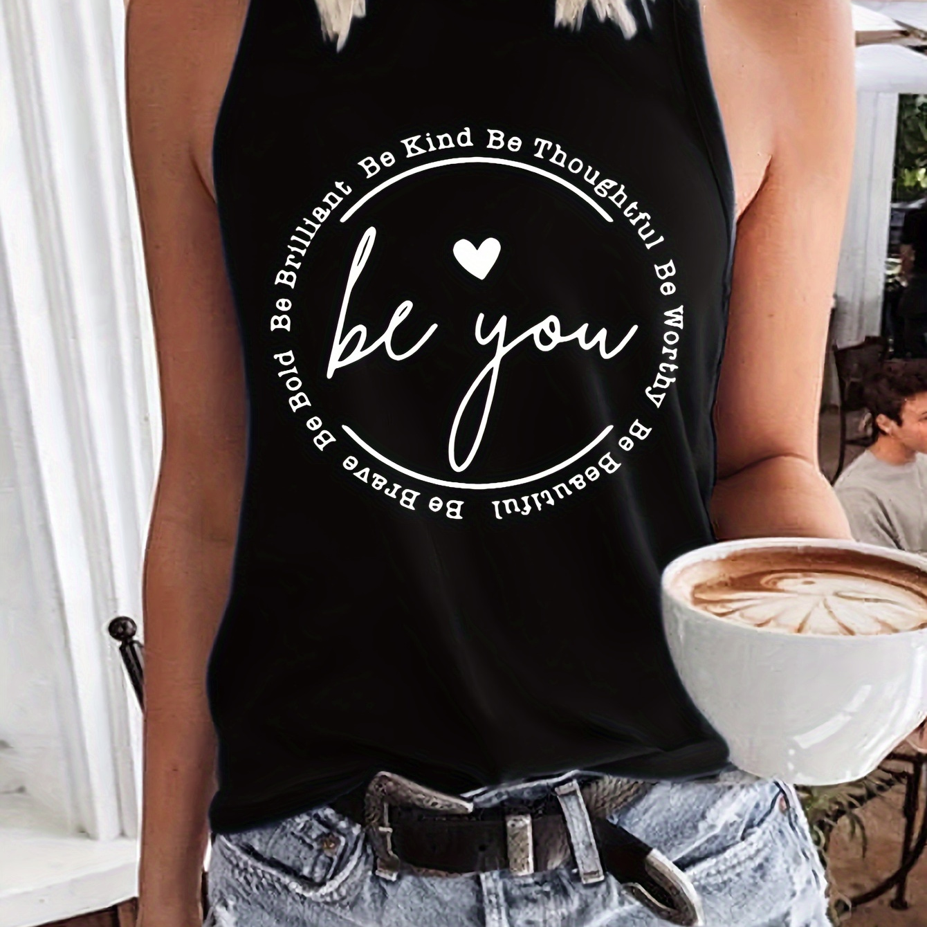 

Be You Letter Print Tank Top, Sleeveless Casual Top For Summer & Spring, Women's Clothing