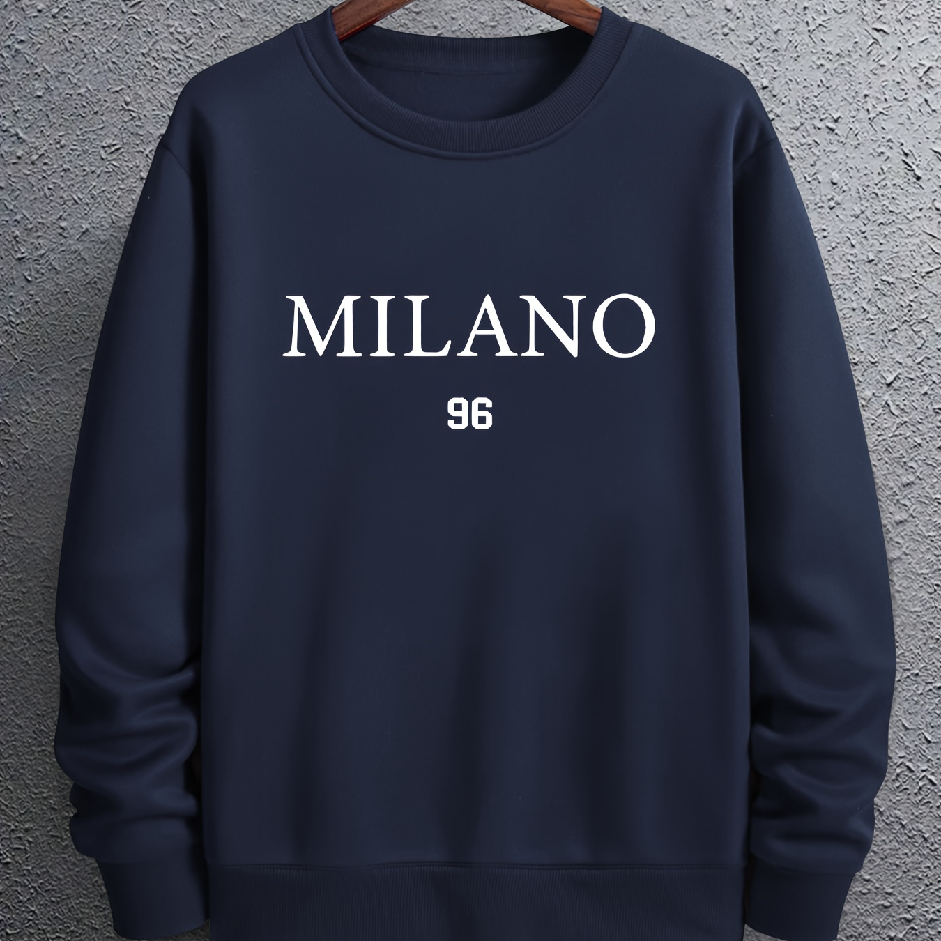 

Men' 96 Printed Sweatshirt - Casual Crew Neck Pullover With Long Sleeves, Polyester (71.4% Polyester, 28.6% Cotton), Knit Fabric With Stretch, Regular Fit Alphabet Pattern Sweater