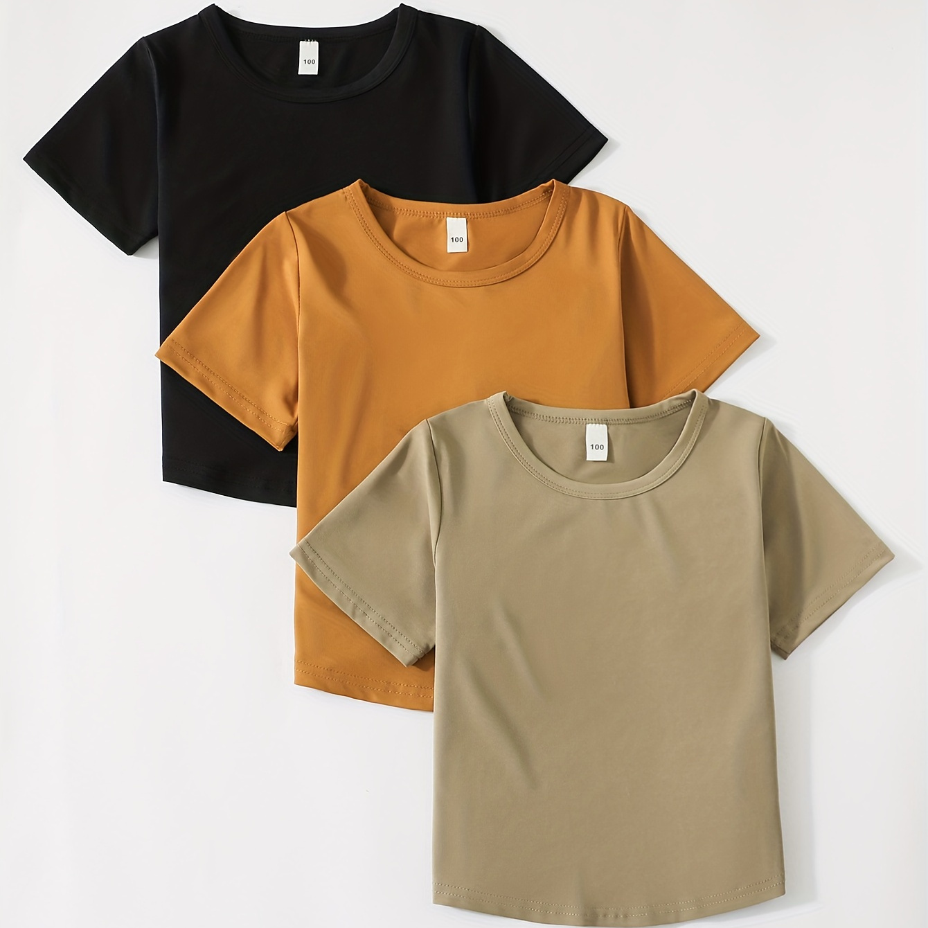 

T-shirt À Col Rond Uni 3 Pièces, Hauts D'été Décontractés Et Confortables À Manches Courtes Pour Garçons